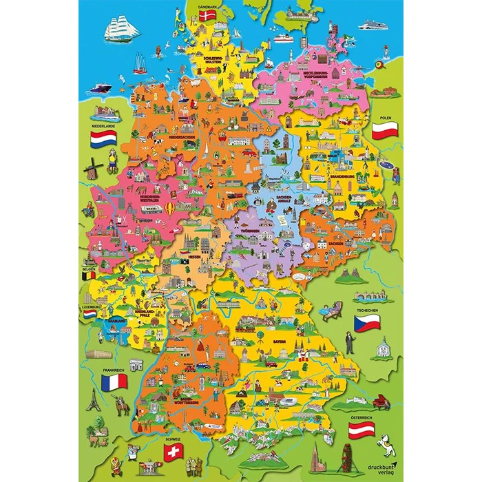 Schmidt 56312 - Cartoon Map of Germany - 200 db-os puzzle