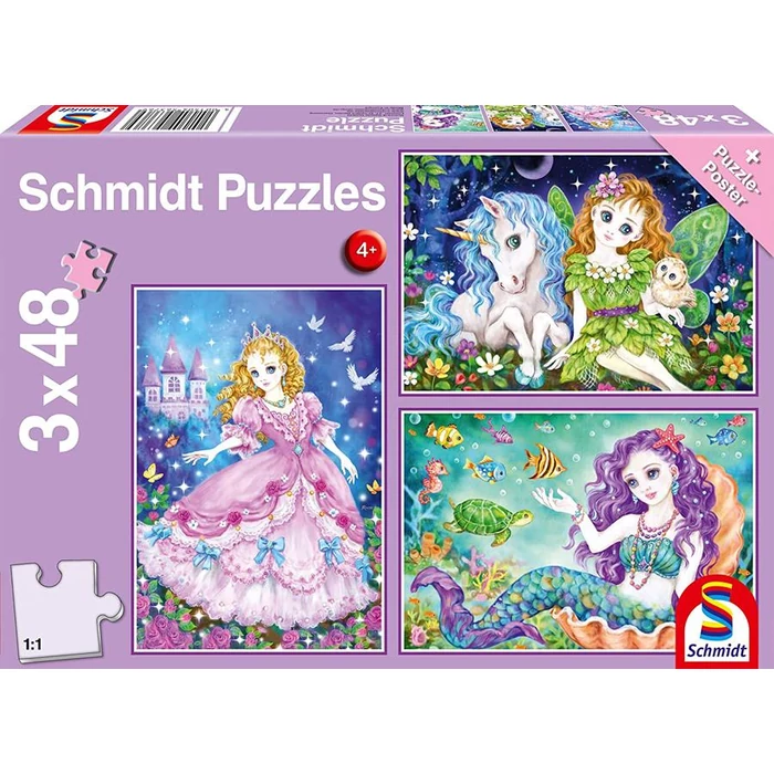 Schmidt 56376 - Princess Fairy and Mermaid - 3 x 48 db-os puzzle
