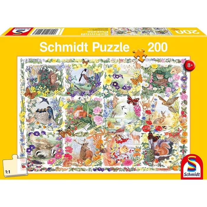 Schmidt 56422 - Through the seasons with animals and flowers - 200 db-os puzzle