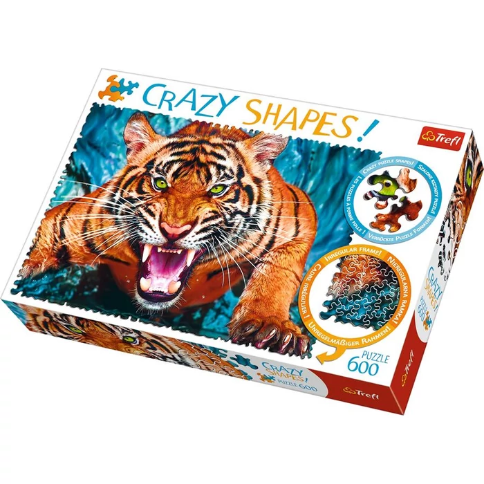 Trefl 11110 - Crazy Shapes - Támadó tigris - 600 db-os puzzle