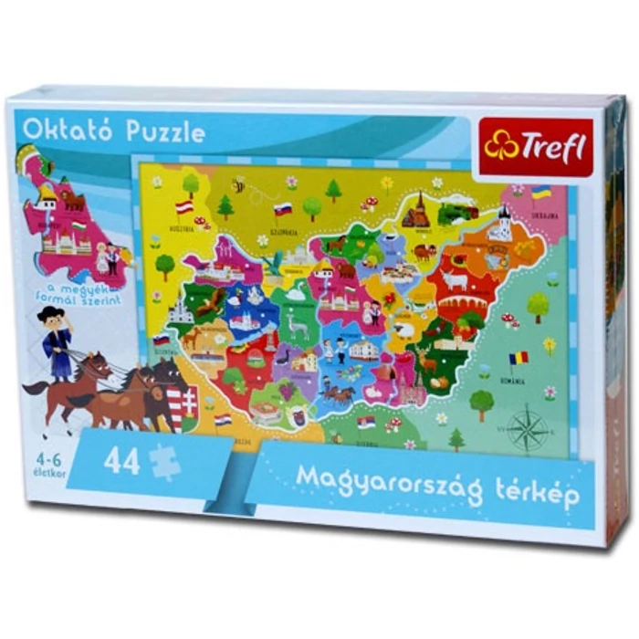Trefl 15504 - Magyarország térkép - 44 db-os oktató puzzle