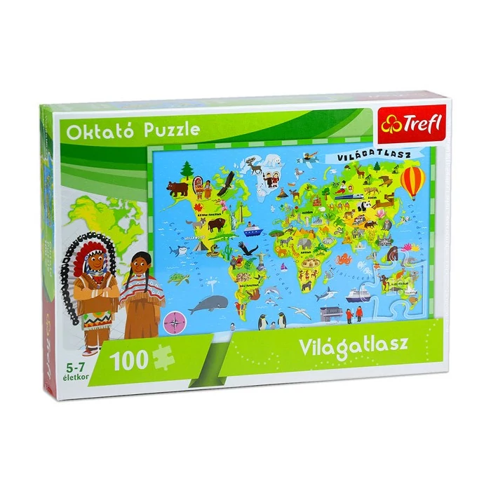 Trefl 15505 - Világatlasz - 100 db-os oktató puzzle
