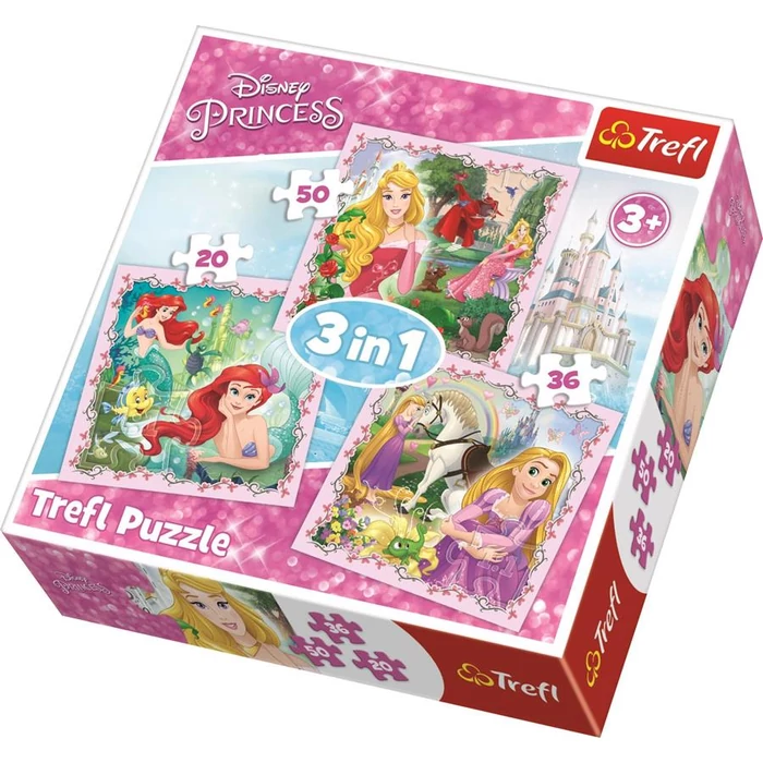 Trefl 34842 - Disney Hercegnők és a kiskedvenceik - 3 az 1-ben (20, 36, 50 db-os) puzzle