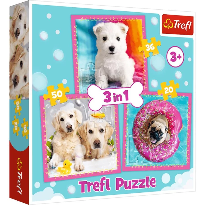 Trefl 34845 -  Aranyos kutyusok - 3 az 1-ben (20, 36, 50 db-os) puzzle