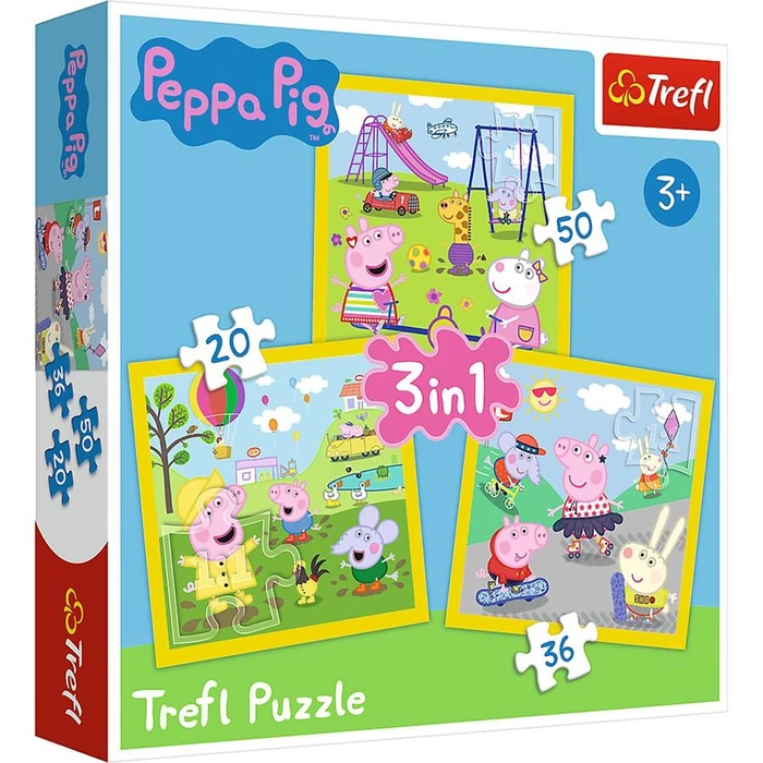 Trefl 34849 - Peppa malac - Játékidő - 3 az 1-ben (20, 36, 50 db-os) puzzle
