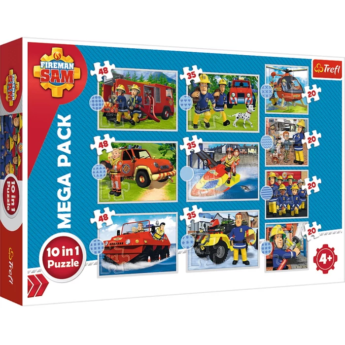 Trefl 90382 - Sam, a tűzoltó - Akcióban - 10 az 1-ben puzzle (20,35,48 db-os)