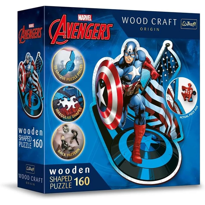 Trefl 20194 - Marvel - Amerika kapitány - 160 db-os Wood Craft Prémium Fa Puzzle