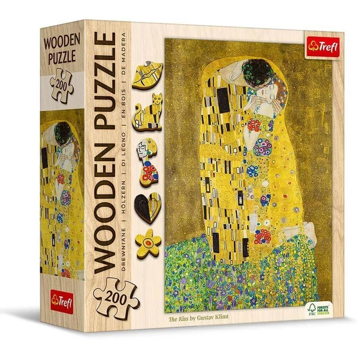 Trefl 20247 - Gustave Klimt - The Kiss - 200 db-os Wooden Contour Fa Puzzle