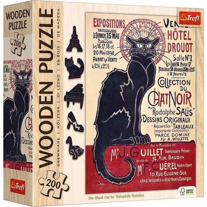 Trefl 20254 - Théophile Steinlen - A fekete macska - 200 db-os Wooden Contour Fa Puzzle