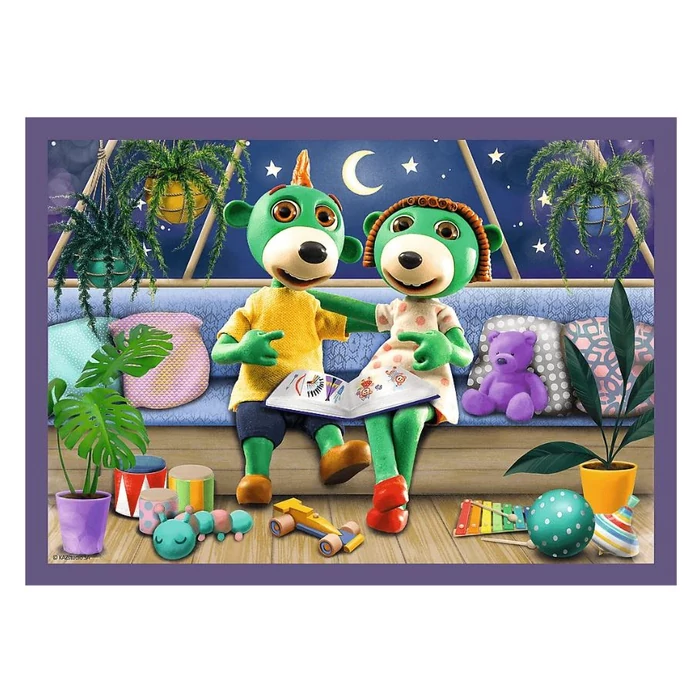 Trefl 34399 - A Treflik család együtt szórakozik - Esti rutin - 4 az 1-ben puzzle (35, 48, 54, 70 db-os)