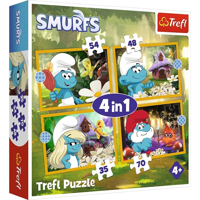 Trefl 34664 - Hupikék törpikék - 4 az 1-ben (35,48,54,70 db-os) puzzle