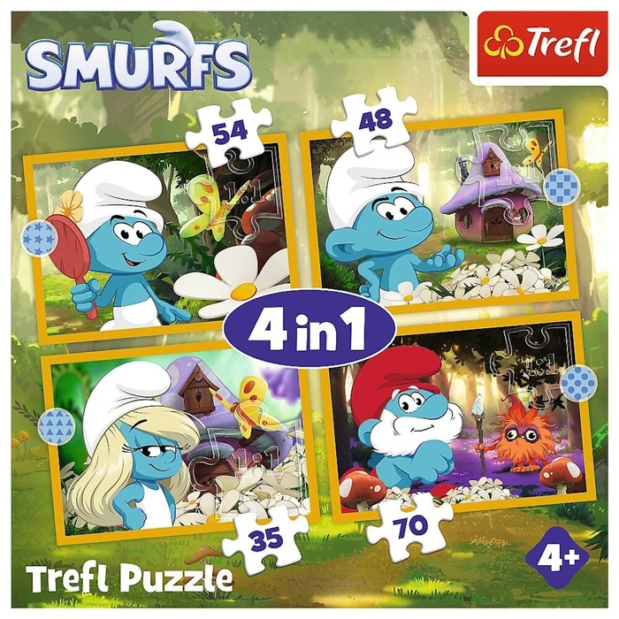 Trefl 34664 - Hupikék törpikék - 4 az 1-ben (35,48,54,70 db-os) puzzle
