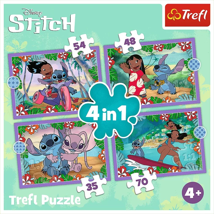 Trefl 4 az 1-ben puzzle (35,48,54,70 db-os) - Lilo és Stitch (34633)