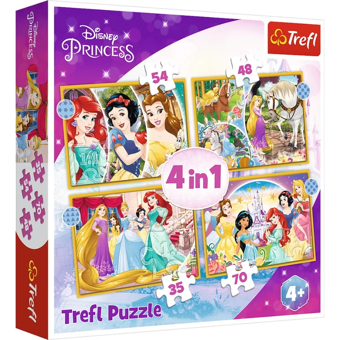 Trefl 34385 - Disney Princess - Boldog nap - 4 az 1-ben puzzle (35,48,54,70 db-os)