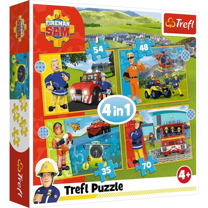 Trefl 34387 - Sam, a tűzoltó - Hősök - 4 az 1-ben puzzle (35,48,54,70 db-os)