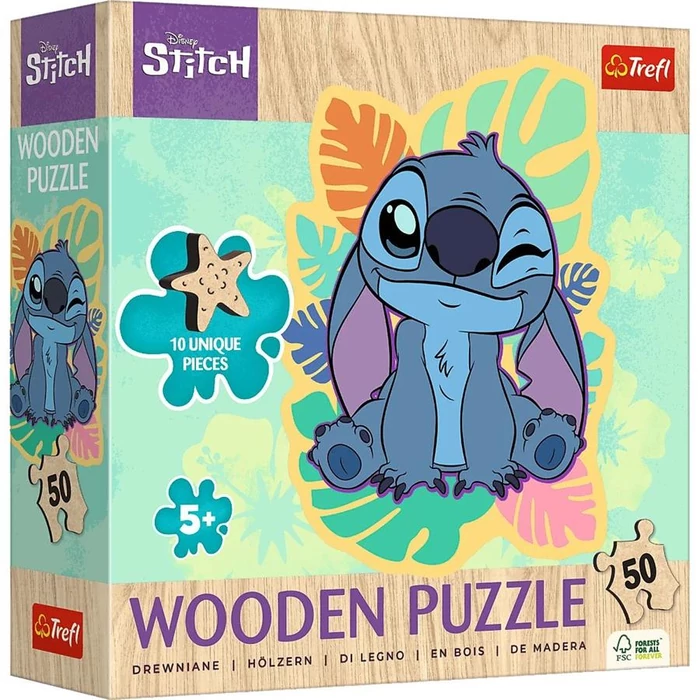 Trefl 20281 - Stitch - 50 db-os Wooden Contour Fa Puzzle - Puzzle 31-60 db