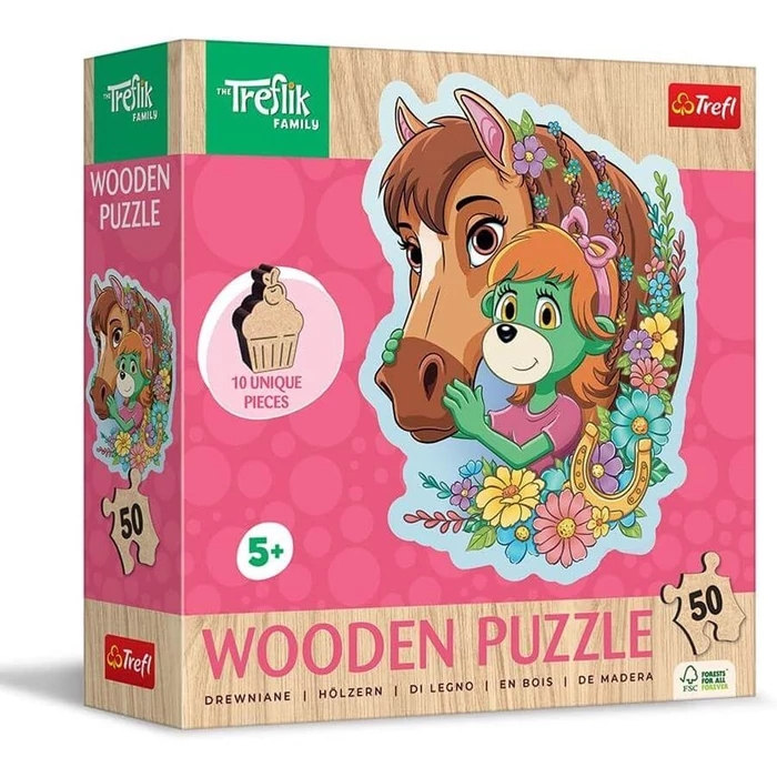 Trefl 20259 - A Treflikow család - 50 db-os Wooden Contour Fa Puzzle