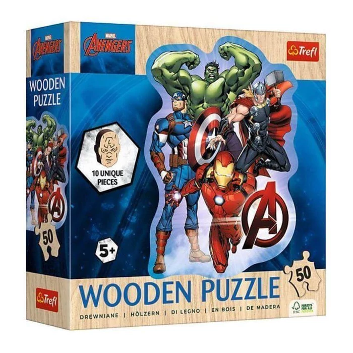 Trefl 20256 - Marvel - Avenger's adventures - 50 db-os Wooden Contour Fa Puzzle