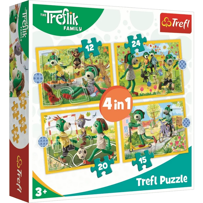 Trefl 34358 - A Treflik család együtt szórakozik - 4 az 1-ben (12, 15, 20, 24 db-os) puzzle