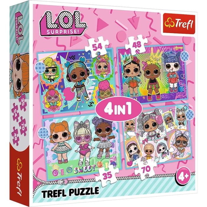 Trefl 34613 - LOL Surprise - Találkozz a babákkal - 4 az 1-ben puzzle (12,15,20,24 db-os)