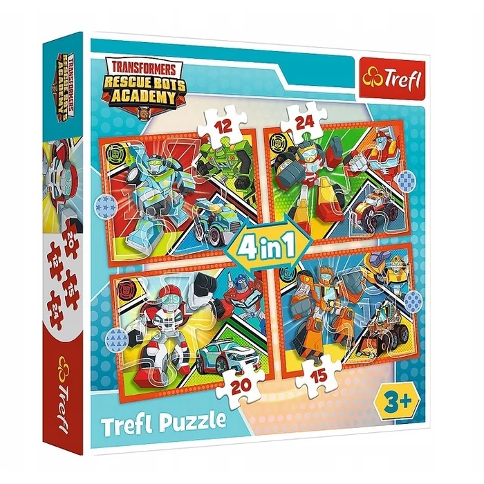 Trefl 34352- Transformers - Mentő Bot Akadémia - 4 az 1-ben (12, 15, 20, 24 db-os) puzzle